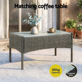 Gardeon 4-Piece Outdoor Sofa Set Rattan Furniture with Two Pillows Grey - Close-Up Angle