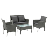 Gardeon 4-Piece Outdoor Sofa Set Rattan Furniture with Two Pillows Grey - Low Angle