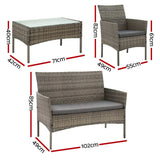 Gardeon 4-Piece Outdoor Sofa Set with Two Pillows Rattan Furniture Grey - Front View