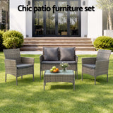 Gardeon 4-Piece Outdoor Sofa Set with Two Pillows Rattan Furniture Grey - Top-Down View
