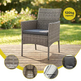 Gardeon 4-Piece Outdoor Sofa Set with Two Pillows Rattan Furniture Grey - Rear View