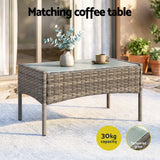 Gardeon 4-Piece Outdoor Sofa Set with Two Pillows Rattan Furniture Grey - Close-Up Angle