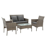 Gardeon 4-Piece Outdoor Sofa Set with Two Pillows Rattan Furniture Grey - Low Angle