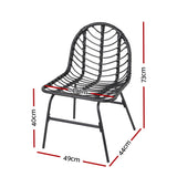 Gardeon 2x Outdoor Chairs Dining Chair Lounge Wicker Patio Furniture Black - Front View