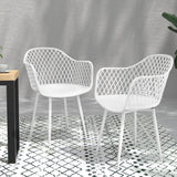 Gardeon 4PC Outdoor Dining Chairs PP Lounge Chair Patio Furniture Garden White - Close-Up Angle