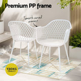 Gardeon 4PC Outdoor Dining Chairs PP Lounge Chair Patio Furniture Garden White - Rear View