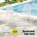 Gardeon 4PC Outdoor Dining Chairs PP Lounge Chair Patio Garden Furniture White - Rear View
