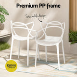 Gardeon 4PC Outdoor Dining Chairs PP Portable Stackable Chair Patio Furniture White - 45-Degree Angle