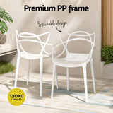 Gardeon 4PC Outdoor Dining Chairs PP Portable Stackable Chair Patio Furniture White - Rear View