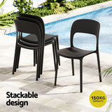Gardeon 4PC Outdoor Dining Chairs Stackable PP Patio Chair Garden Furniture Black - 45-Degree Angle