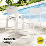 Gardeon 4PC Outdoor Dining Chairs Stackable PP Patio Chair Garden Furniture White - 45-Degree Angle