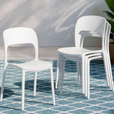 Gardeon 4PC Outdoor Dining Chairs Stackable PP Patio Chair Garden Furniture White - Close-Up Angle