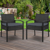 Gardeon 2PC Outdoor Dining Chairs Patio Furniture Rattan Lounge Chair Cushion Felix - Low Angle