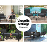 Gardeon 2PC Outdoor Dining Chairs Patio Furniture Rattan Lounge Chair Cushion Felix - Extra Image