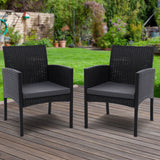 Gardeon 2PC Outdoor Dining Chairs Patio Furniture Rattan Lounge Chair XL Ezra - Low Angle