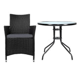 Gardeon 3PC Bistro Set Outdoor Furniture Rattan Table Chairs Cushion Patio Garden Idris - Side View