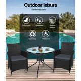 Gardeon 3PC Bistro Set Outdoor Furniture Rattan Table Chairs Cushion Patio Garden Idris - Extra Image