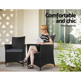 Gardeon 3PC Bistro Set Outdoor Furniture Rattan Table Chairs Cushion Patio Garden Idris - Extra Image
