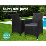 Gardeon 3PC Bistro Set Outdoor Furniture Rattan Table Chairs Cushion Patio Garden Idris - Extra Image