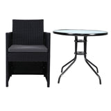 Gardeon 3PC Bistro Set Outdoor Furniture Rattan Table Chairs Cushion Patio Garden Hugo - Side View