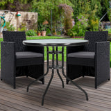 Gardeon 3PC Bistro Set Outdoor Furniture Rattan Table Chairs Cushion Patio Garden Hugo - Low Angle
