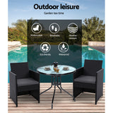 Gardeon 3PC Bistro Set Outdoor Furniture Rattan Table Chairs Cushion Patio Garden Hugo - Extra Image