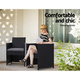 Gardeon 3PC Bistro Set Outdoor Furniture Rattan Table Chairs Cushion Patio Garden Hugo - Extra Image