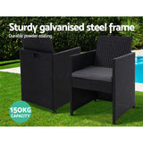 Gardeon 3PC Bistro Set Outdoor Furniture Rattan Table Chairs Cushion Patio Garden Hugo - Extra Image