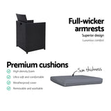 Gardeon 3PC Bistro Set Outdoor Furniture Rattan Table Chairs Cushion Patio Garden Hugo - Extra Image