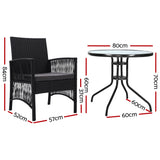 Gardeon 3PC Bistro Set Outdoor Furniture Rattan Table Chairs Cushion Patio Garden Lyra - Front View