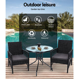 Gardeon 3PC Bistro Set Outdoor Furniture Rattan Table Chairs Cushion Patio Garden Lyra - Extra Image