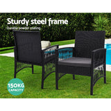 Gardeon 3PC Bistro Set Outdoor Furniture Rattan Table Chairs Cushion Patio Garden Lyra - Extra Image