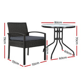 Gardeon 3PC Bistro Set Outdoor Furniture Rattan Table Chairs Cushion Patio Garden Felix - Front View