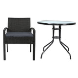 Gardeon 3PC Bistro Set Outdoor Furniture Rattan Table Chairs Cushion Patio Garden Felix - Side View