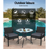 Gardeon 3PC Bistro Set Outdoor Furniture Rattan Table Chairs Cushion Patio Garden Felix - Extra Image