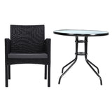Gardeon 3PC Bistro Set Outdoor Furniture Rattan Table Chairs Cushion Patio Garden Ezra - Side View