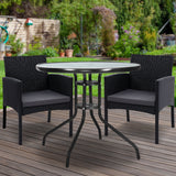 Gardeon 3PC Bistro Set Outdoor Furniture Rattan Table Chairs Cushion Patio Garden Ezra - Low Angle