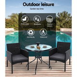 Gardeon 3PC Bistro Set Outdoor Furniture Rattan Table Chairs Cushion Patio Garden Ezra - Extra Image