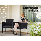 Gardeon 3PC Bistro Set Outdoor Furniture Rattan Table Chairs Cushion Patio Garden Ezra - Extra Image