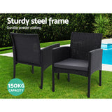 Gardeon 3PC Bistro Set Outdoor Furniture Rattan Table Chairs Cushion Patio Garden Ezra - Extra Image
