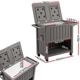 Gardeon Outdoor Storage Cabinet Box 80L Ice Bucket Cooler Rolling Serving Cart Kitchen Trolley Brown - Side View