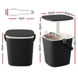Gardeon 2-in-1 Outdoor Bar Table Portable Wine Cooler 15L Ice Bucket Tong Black - Front View
