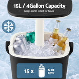Gardeon 2-in-1 Outdoor Bar Table Portable Wine Cooler 15L Ice Bucket Tong Black - Close-Up Angle