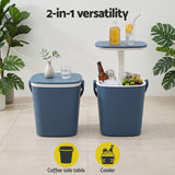 Gardeon 2-in-1 Outdoor Bar Table Portable Ice Bucket Cooler 15L Tong Blue - 45-Degree Angle