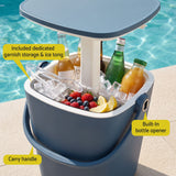 Gardeon 2-in-1 Outdoor Bar Table Portable Ice Bucket Cooler 15L Tong Blue - Low Angle