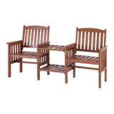 Gardeon Outdoor Garden Bench Loveseat Wooden Table Chairs Patio Furniture Brown - Close-Up Angle