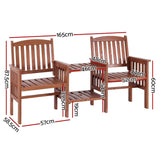 Gardeon Outdoor Garden Bench Loveseat Wooden Table Chairs Patio Furniture Brown - Front View