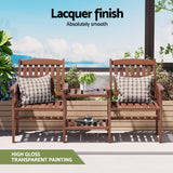 Gardeon Outdoor Garden Bench Loveseat Wooden Table Chairs Patio Furniture Brown - Top-Down View