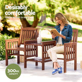 Gardeon Outdoor Garden Bench Loveseat Wooden Table Chairs Patio Furniture Brown - Rear View
