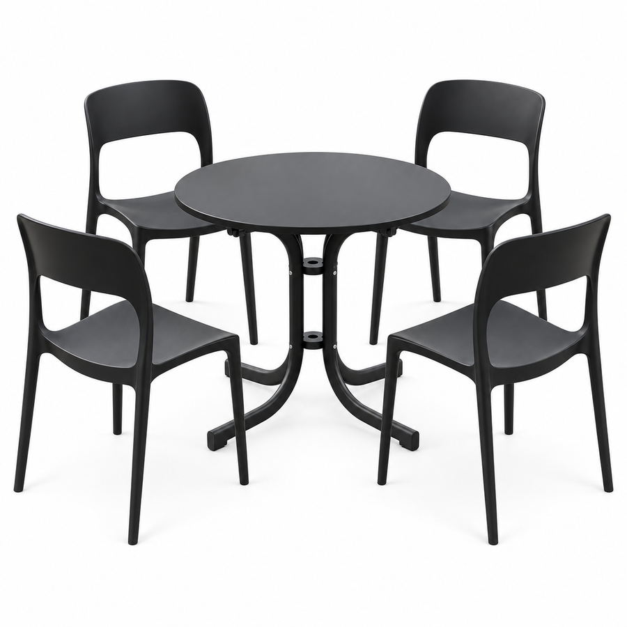 Gardeon 5PCS Outdoor Dining Set Table and Chairs Patio Furniture Garden Black
